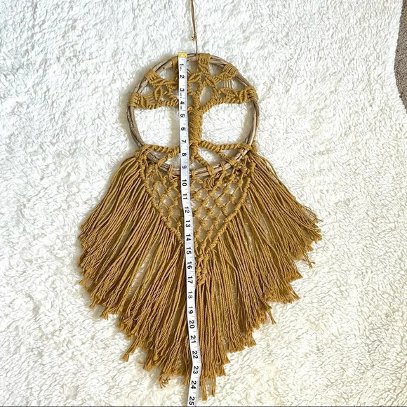 Macrame Handmade Wall Hanging Boho Tree of Life Dream Catcher Mustard - Picture 3 of 4